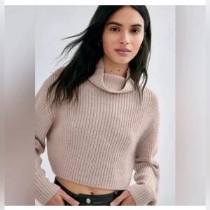 Wilfred Aritzia Women’s Montpellier Merino Wool Cropped Mock Neck Sweater Lilac